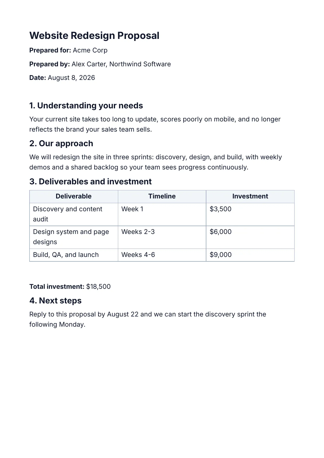 Business Proposal template rendered by DocMake