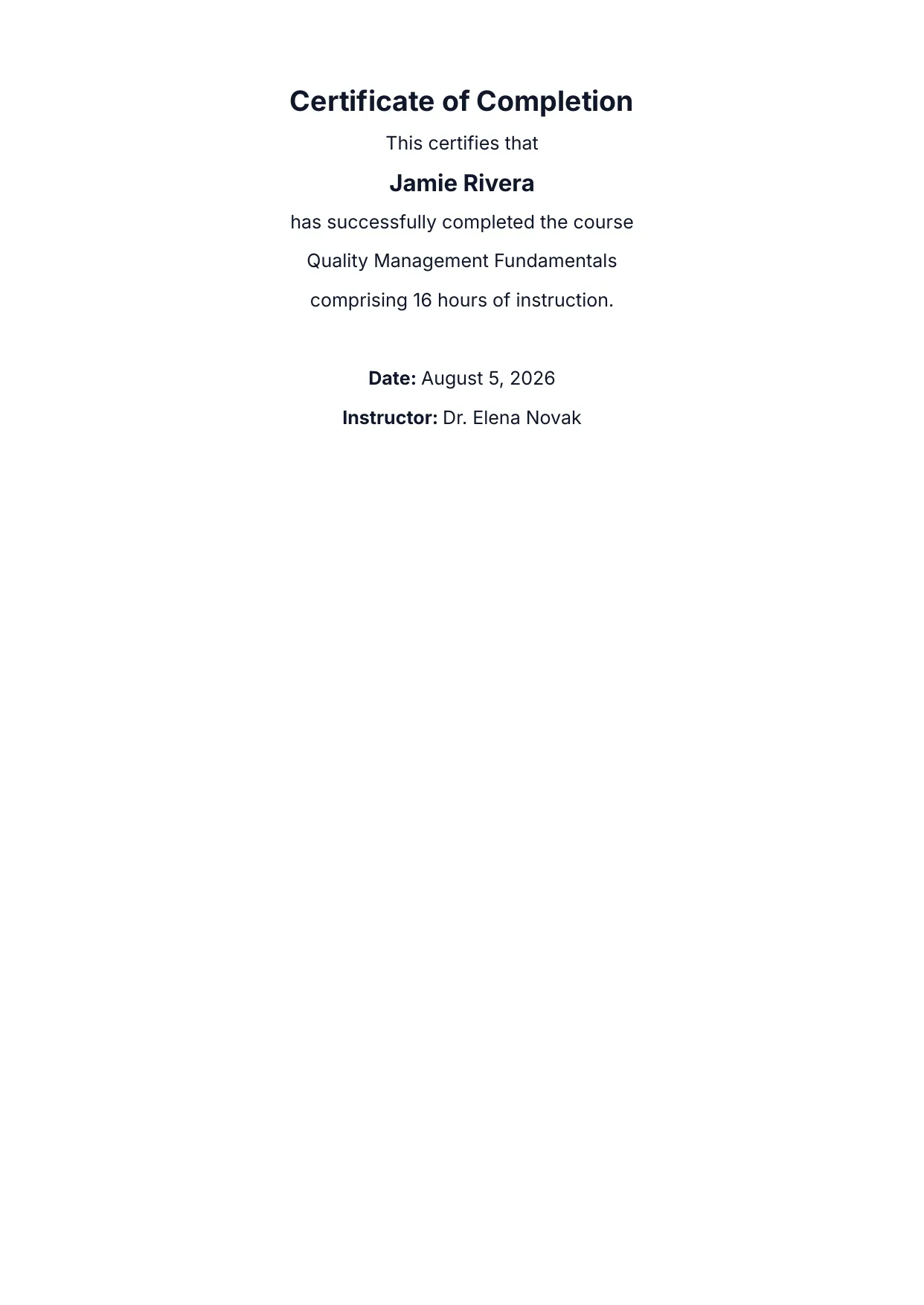 Certificate of Completion template rendered by DocMake