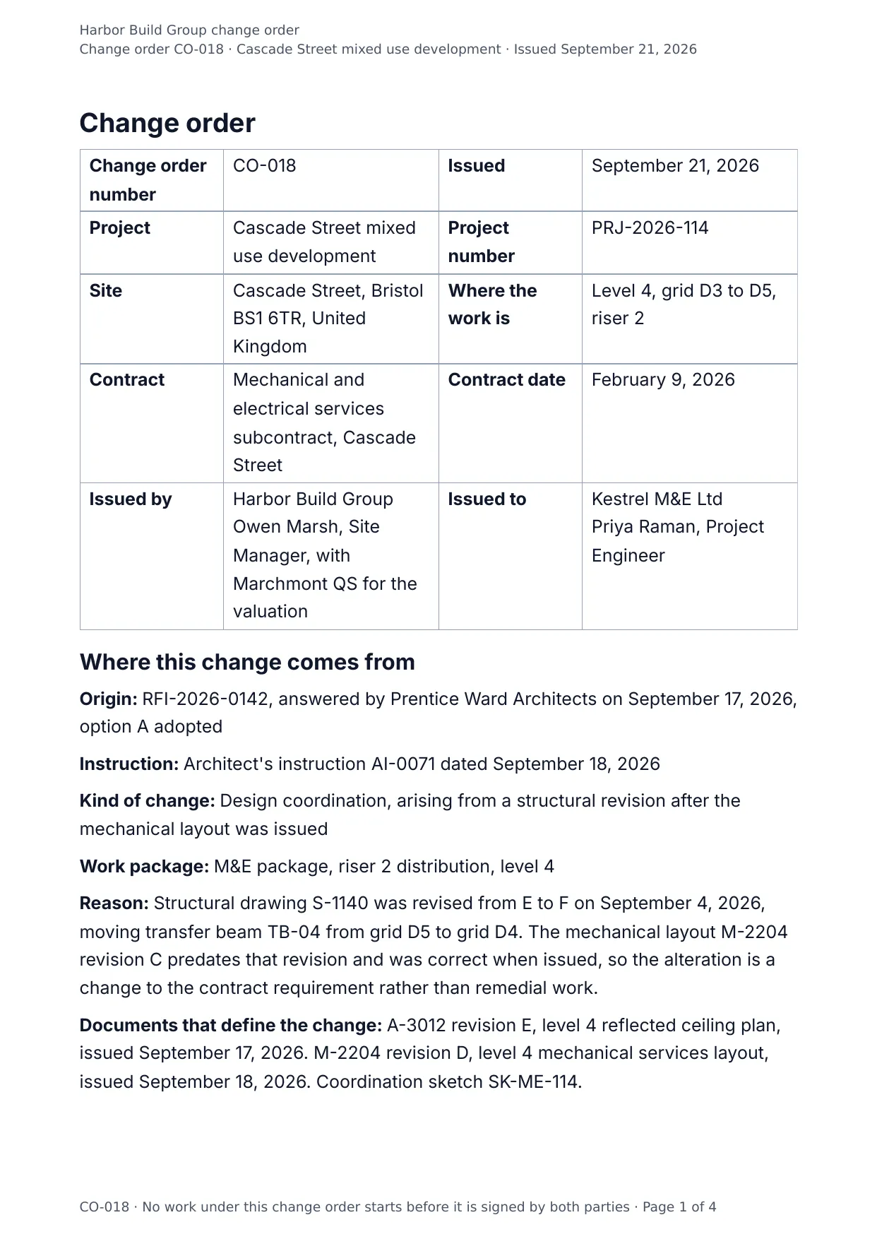 The document DocMake makes from the Change Order template