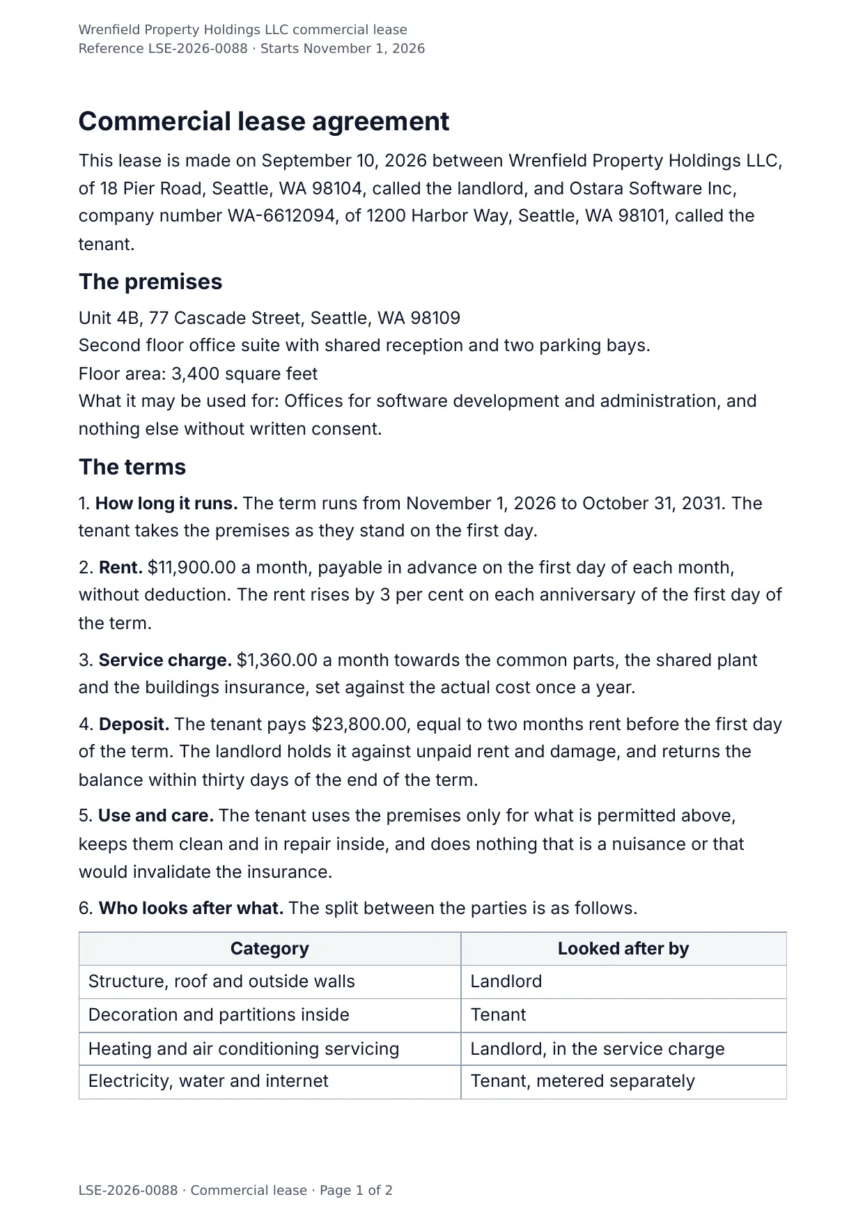 The document DocMake makes from the Commercial Lease Agreement template