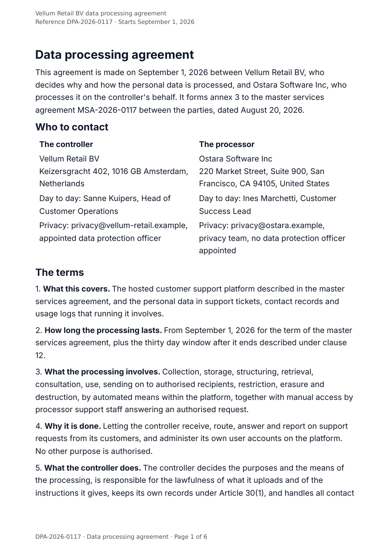 The document DocMake makes from the Data Processing Agreement template