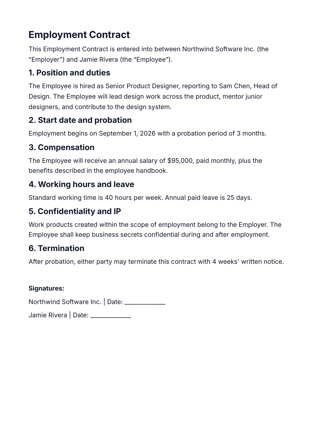 Employment Contract template rendered by DocMake