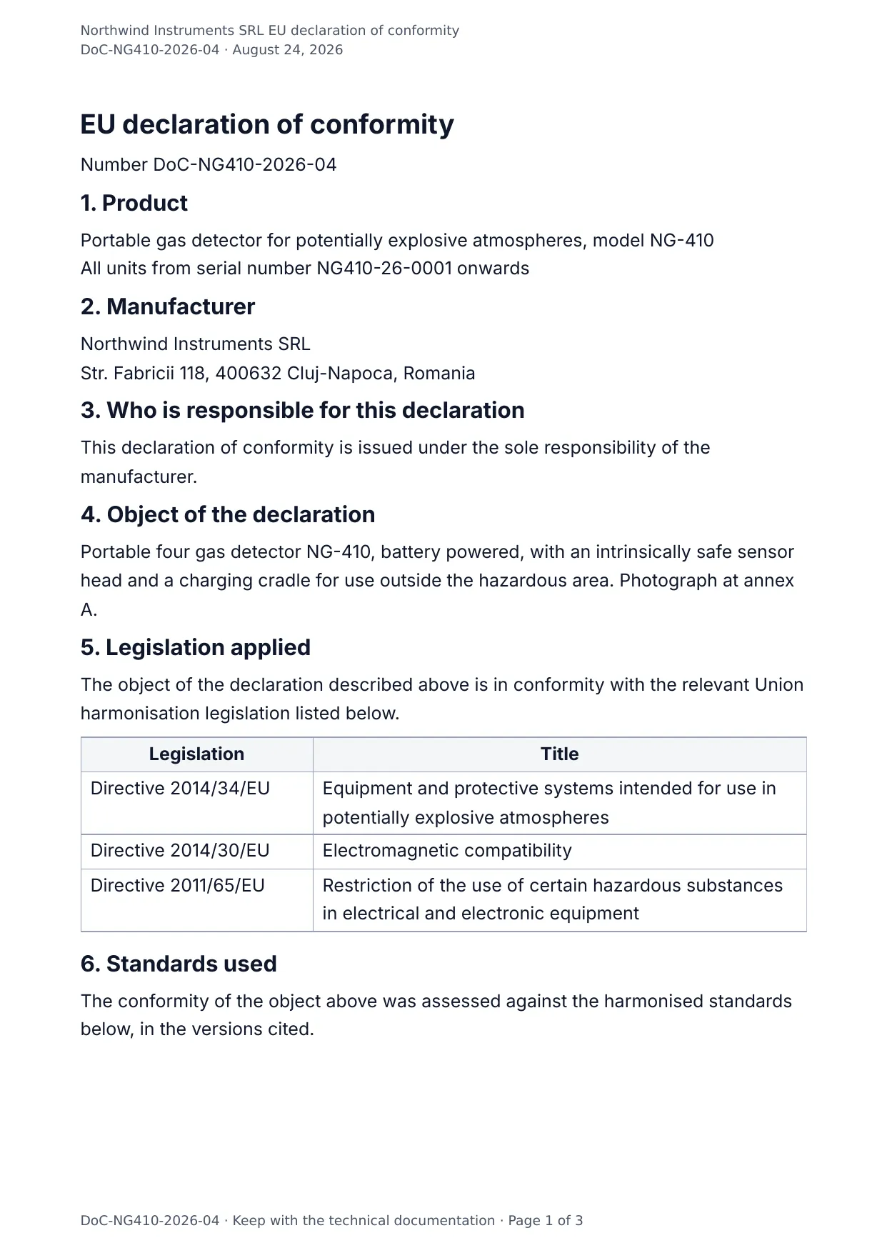 The document DocMake makes from the EU Declaration of Conformity template