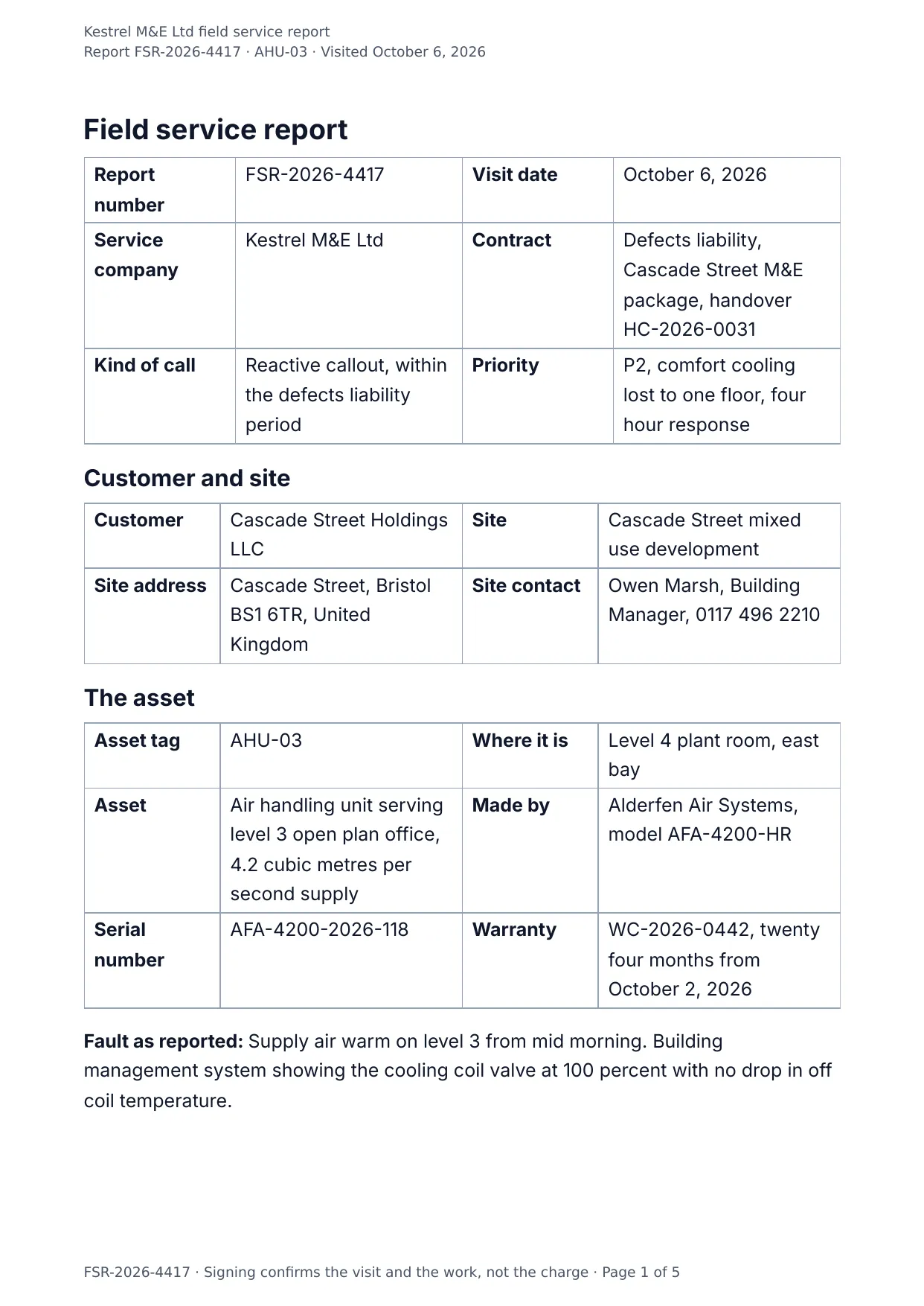 The document DocMake makes from the Field Service Report template