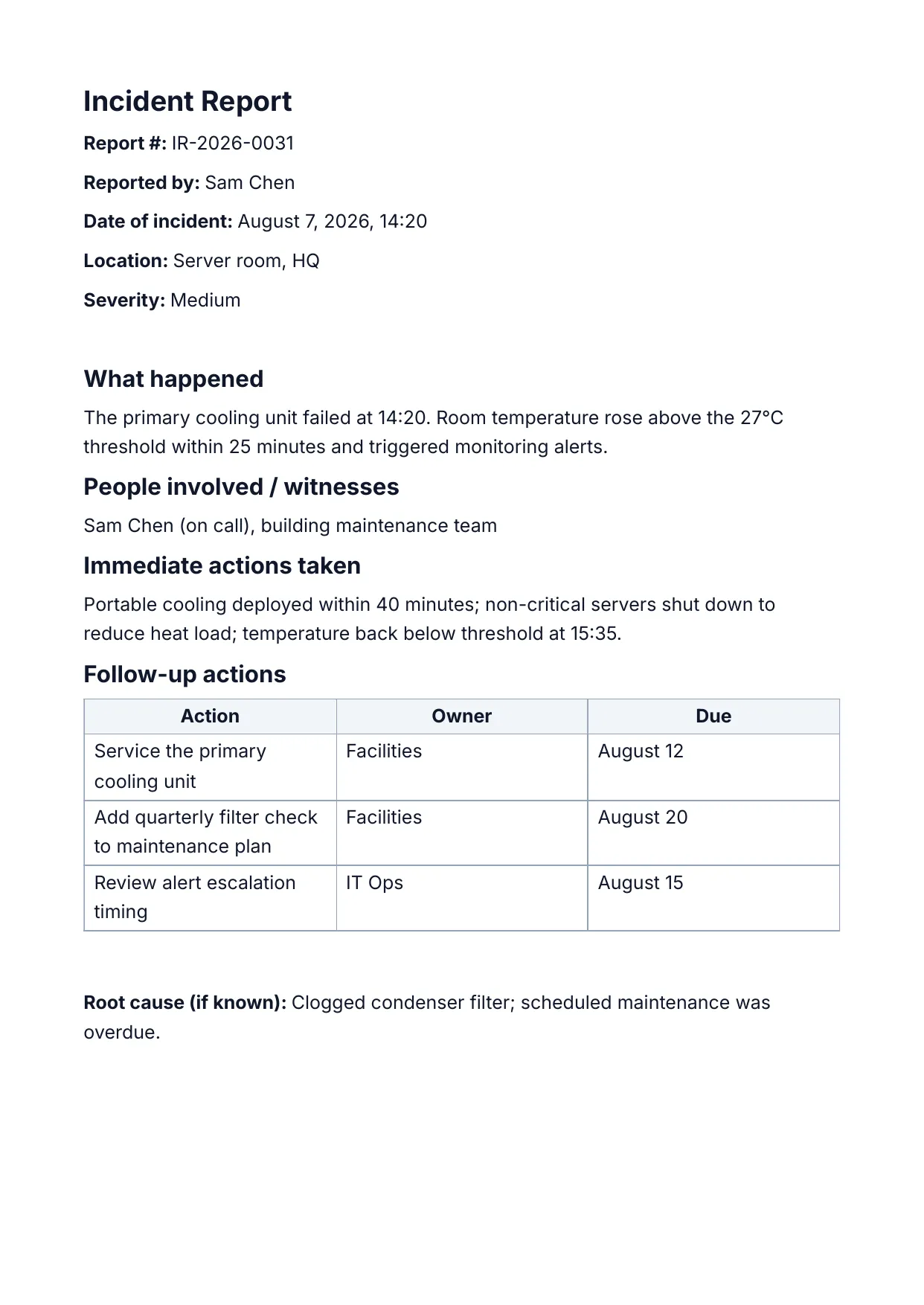 Incident Report template rendered by DocMake