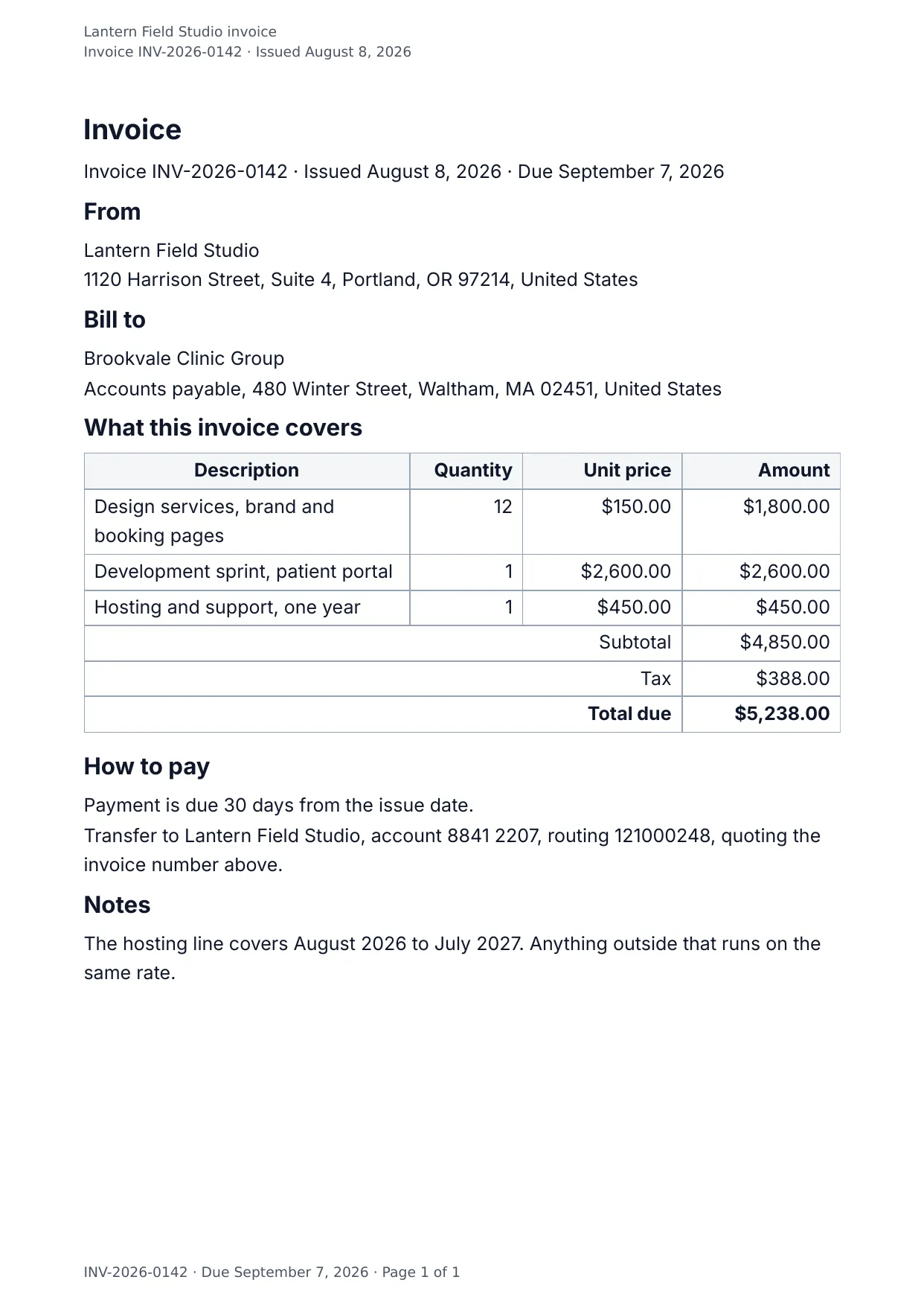 The document DocMake makes from the Invoice template