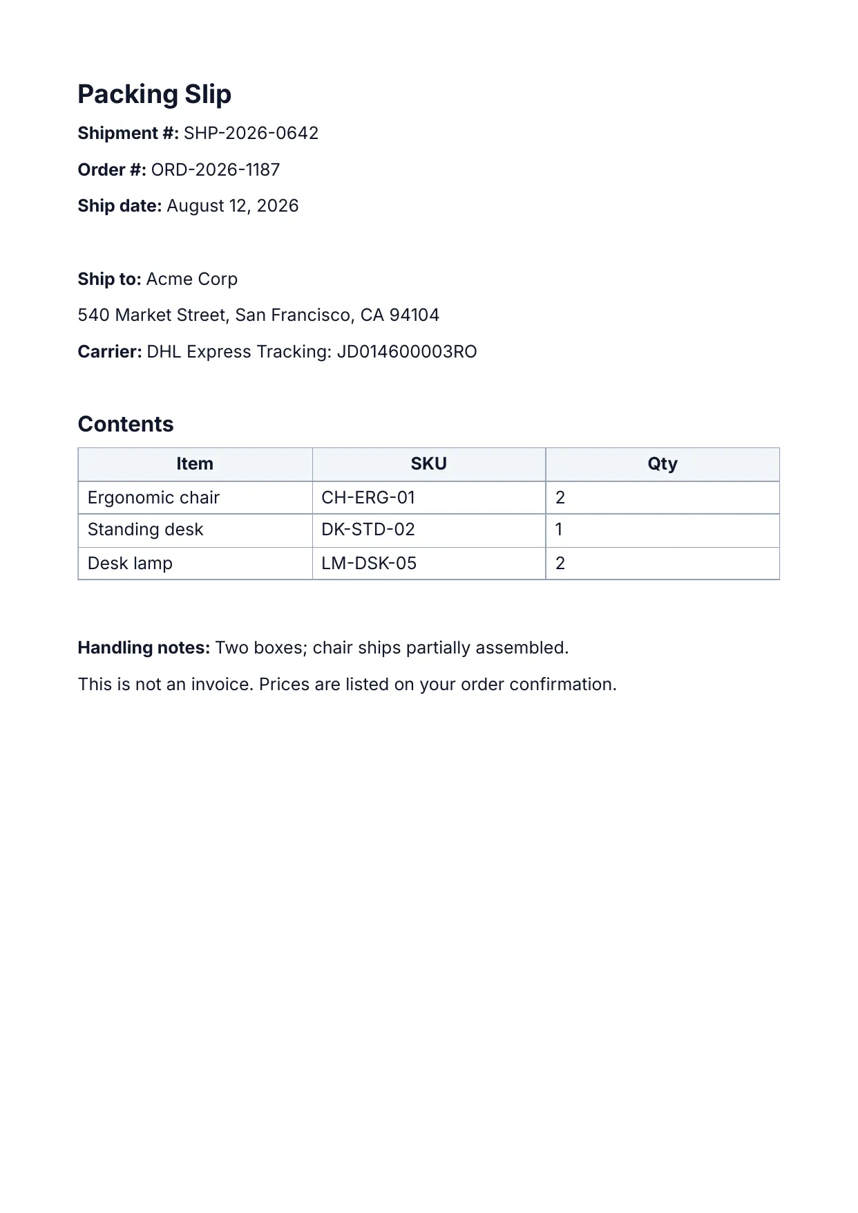 Packing Slip template rendered by DocMake