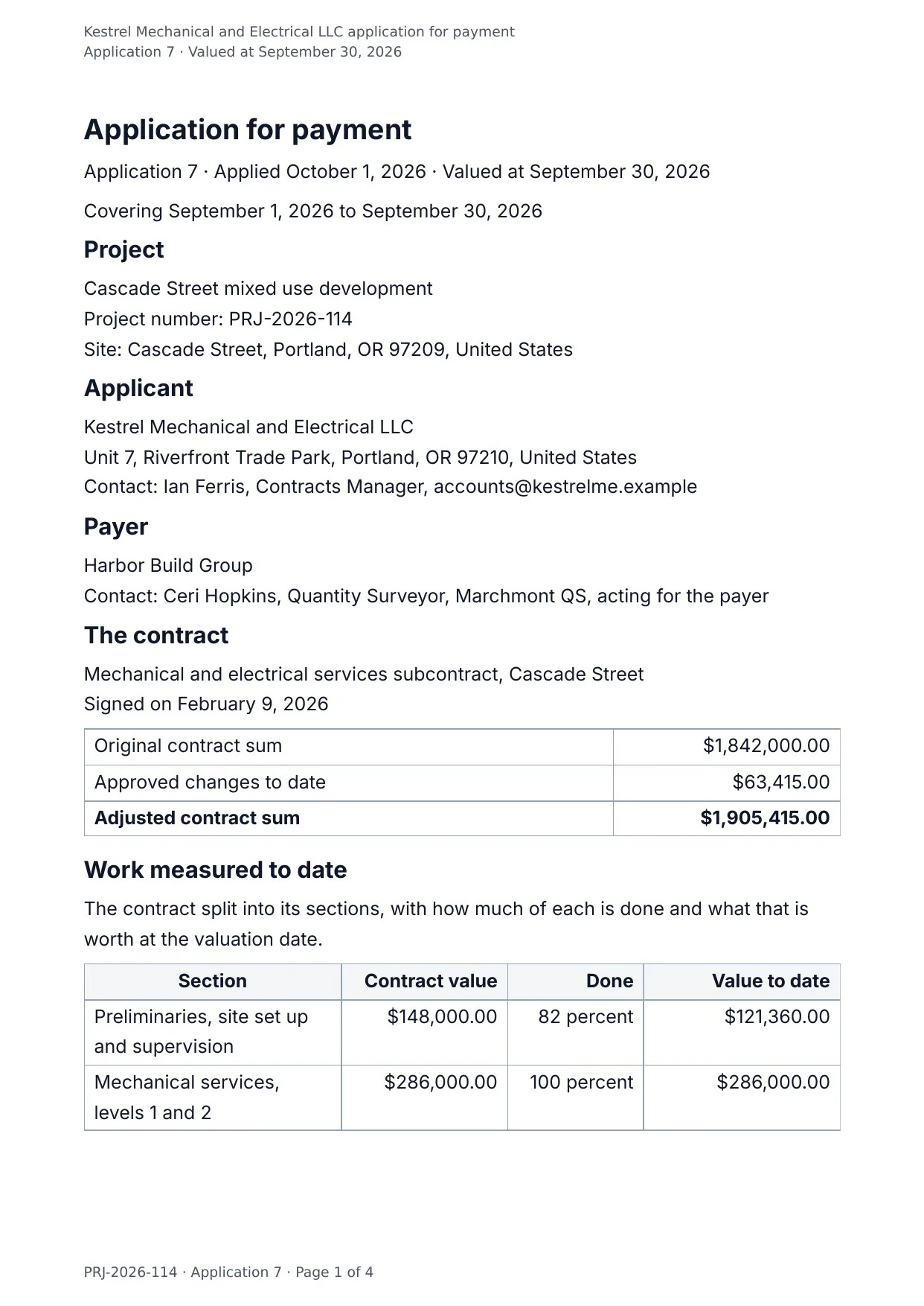 The document DocMake makes from the Payment Application template