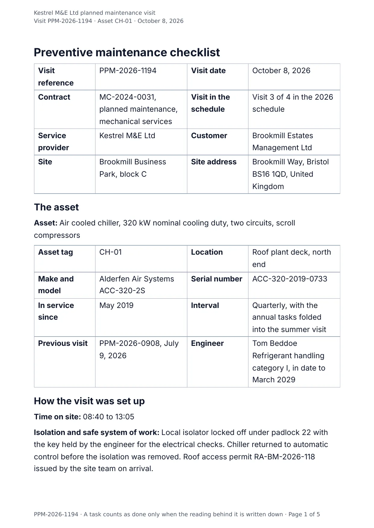 The document DocMake makes from the Preventive Maintenance Checklist template
