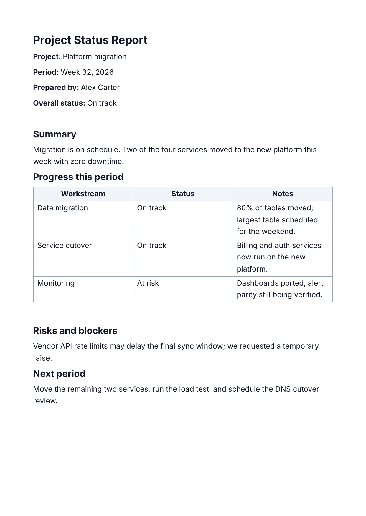 Project Status Report template rendered by DocMake