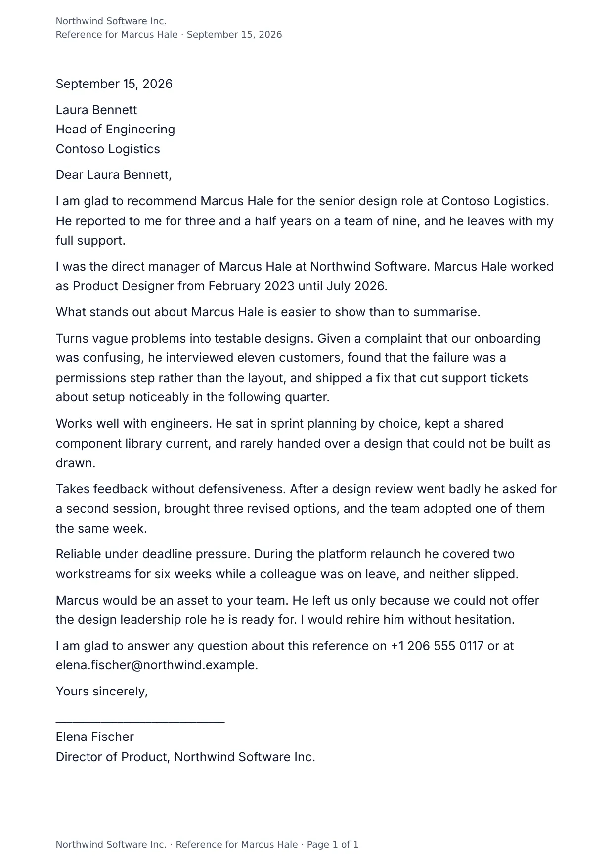 The document DocMake makes from the Reference Letter template